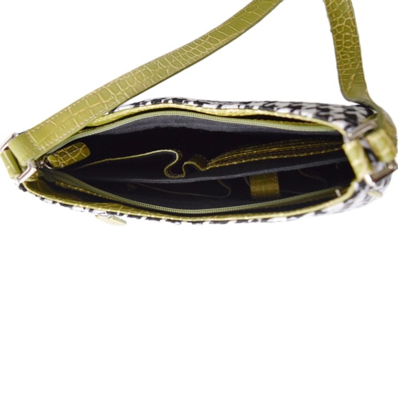 LIZ CLAIBORNE Retro Houndstooth Lime Green Shoulder Bag Purse - Picture 9 of 12